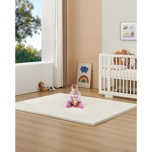 70.9” x 59” Large Baby Mat for Floor, Hypoallergenic Vegan Leather Cover Foam Play Mat for Living Room, Easy to Wipe Clean & Waterproof, Thick Playmat for Infants and Toddlers