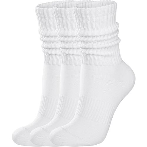 Womens Scrunch Crew Socks: Retro Solid Slouch Mid Calf Socks - Cotton Casual Athletic Socks