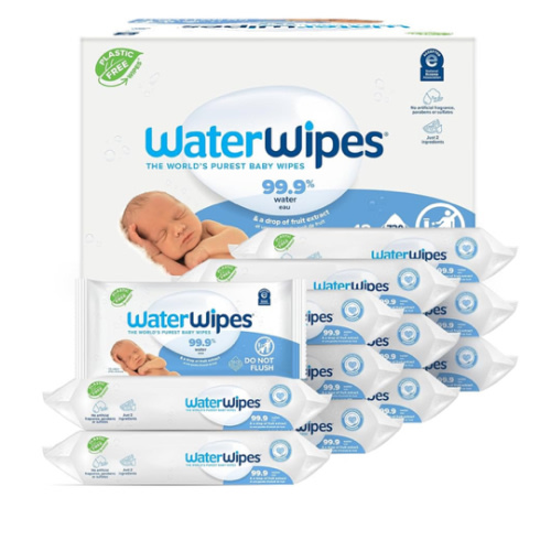 WaterWipes Plastic-Free Original Baby Wipes, 99.9% Water Based Wipes, Unscented & Hypoallergenic for Sensitive Skin, 60 Count (Pack of 12), Packaging May Vary
