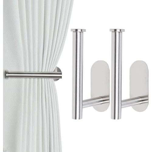 2 Pack Adhesive Curtain Holdbacks - No Drill Curtain Tie Backs & Pull Backs (2, Silver)