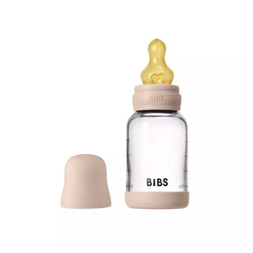 BIBS Glass Baby Bottle with Slow Flow Latex Nipple, 4 oz, Blush, 1 Each