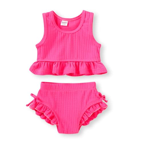 HAPPYMA Baby Swimsuit Toddler Girl Bathing Suit Summer Solid Color Bikini Set Beach Two Piece Swim Wear