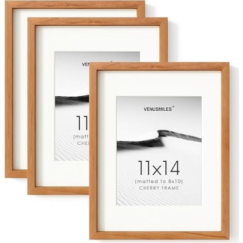 11x14 Picture Frame Set of 3, USA-Sourced Natural Walnut Wood Photo Frame
