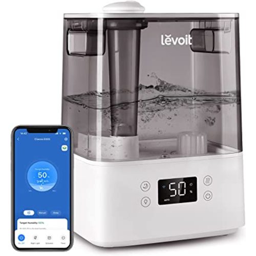 LEVOIT 6L Smart Humidifiers for Bedroom Large Room Home, 60H Super Long Time, Cool Mist Top Fill, Auto Mode-Quiet Sleep Mode for Baby & Plants, App & Voice Control, Night Light