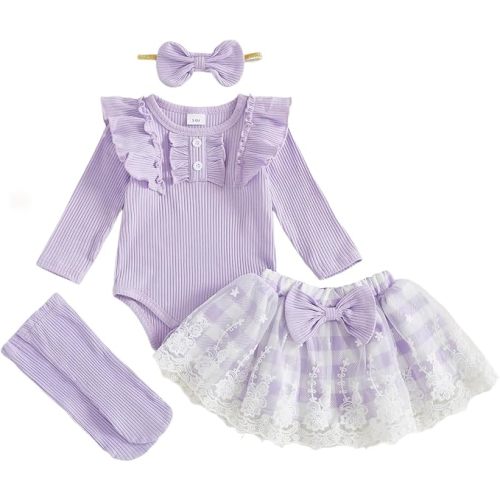 Infant Newborn Baby Girl Romper Lace Dress Floral Fall Winter Outfits Long Sleeve Clothes with Bow Headband