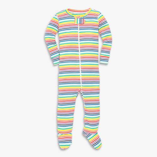 Clearance baby organic zip footie in mini rainbow stripe | Primary.com