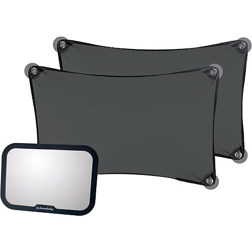Stretch Car Window Sun Shades & Rear Facing Mirror - BLACK