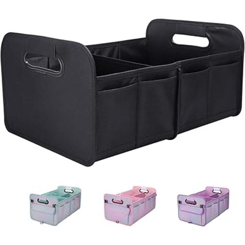 Trunk Organizer For Suv & Sedan,Car Organizers and Storage, Waterproof Collapsible & Adjustable Straps,35L Sturdy Car Organization for Car Accessories, Tools,Sundries,2 Compartment(Black)