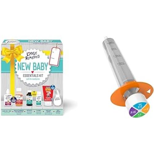 Little Remedies New Baby Essentials Kit, 6 Newborn Must-Haves for Stuffy Noses, Upset Tummies, Gripe Water, Fever Reducer & Diaper Rash + EZY DOSE Kids Oral Syringe for Liquid Medicine