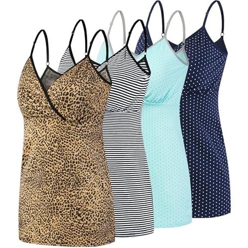 SUIEK 4 Pack Nursing Tank Tops Maternity Cotton Cami Breastfeeding Sleep Bralette
