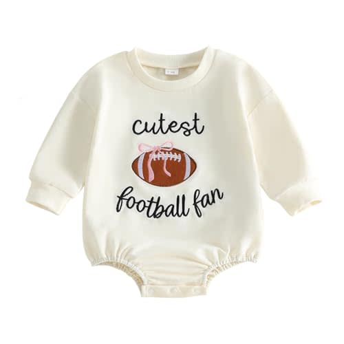 Baby Girl Soccer Clothes Letter Soccer Ball Bow Embroidered Long Sleeve Bubble Sweatshirt Romper Fall Bodysuit