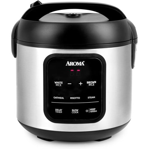 AROMA® Digital Rice Cooker, 4-Cup (Uncooked) / 8-Cup (Cooked), Steamer, Multicooker, Slow Cooker, Oatmeal Cooker, Auto Keep Warm, 2 Qt, Stainless Steel Exterior - Pro 4 Cup Uncooked Black