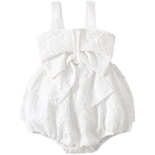 Infant Baby Girl Sleeveless Bubble Romper Bow Dress Floral Texture Bodysuit Spring Summer Outfit