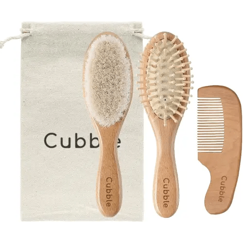 Wooden 100% Natural Goat Hair Brush and Comb Set for Newborns and Toddlers