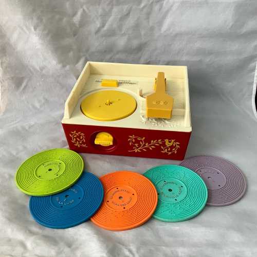 Fisher Price Music Box Record Player~  Vintage Wind Up Musical Toy ~ Includes Five 2-Sided Nursery Rhyme Records