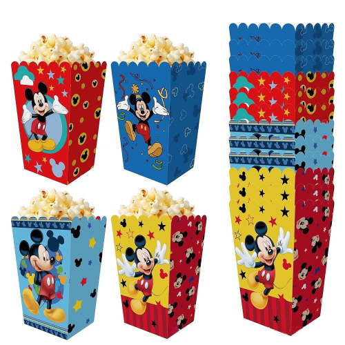 12 Pcs Mickey Party Popcorn Box for Anime Theme Birthday Party Supplies Decor,Girls Kids Birthday Game Party Kraft Paper Gift Bag Decoration