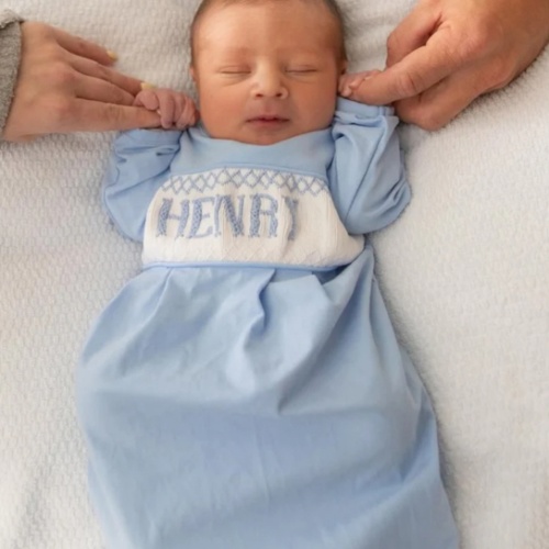 Solid Blue Baby Snuggles Custom Nightgown and Cap