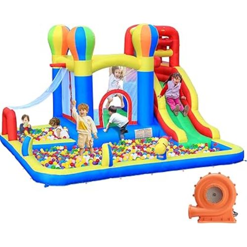 Baralir Inflatable Bounce House with Water Slide – Backyard Inflatable Water Park with 4 Sprinklers, 2 Splash Pools, Fits 5 Kids, Perfect for Summer Fun & Cooling Down