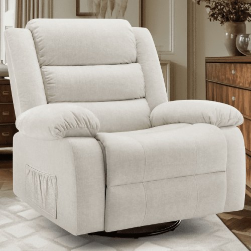 Korser Oversized Manual Swivel Rocker Recliner Chair for Living Room Glider Rocking Chair for Nursery,Beige