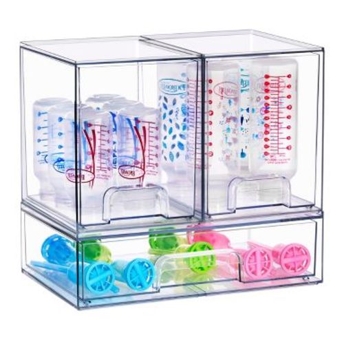 Sorbus 3 Piece Set Clear Stackable Pull-Out Storage Organizer Bins for Baby Bottles, Bathroom, Kitchen and More
