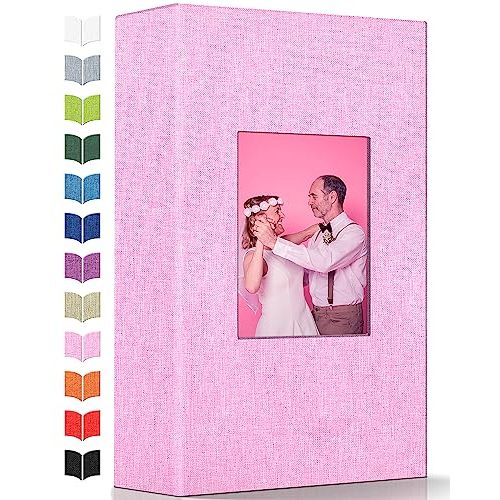 Artfeel Photo Album 4x6 with 300 Pockets,Slip-in Picture Albums,Linen Cover Memory Book with Front Window,White Page Vertical Photo Book for Wedding,Family,Anniversare,Baby,Vacation