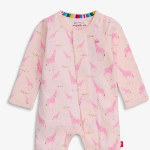 Pink Jolie Giraffe Organic Cotton Girl Footie | Posh Tots Children's Boutique