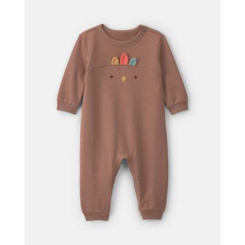 Baby Turkey Thanksgiving French Terry Long-Sleeve Jumpsuit - Brown | Carter's