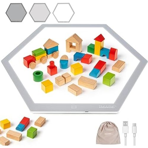 IMAGE Educational LED Light Box for Kids, 17.2×14.9" Tracing Table 3 Brightness Levels for Early Learning, Cognitive Development, Fine Motor Skills, STEM Activities, (Building Blocks Not Include)