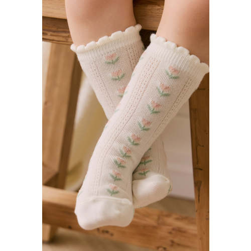 Ines Knee High Sock - Ines Floral Egret – Jamie Kay USA