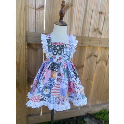 handmade patchwork print baby dress, vintage style toddler girl dress, lace ruffle summer dress, cottagecore baby outfit