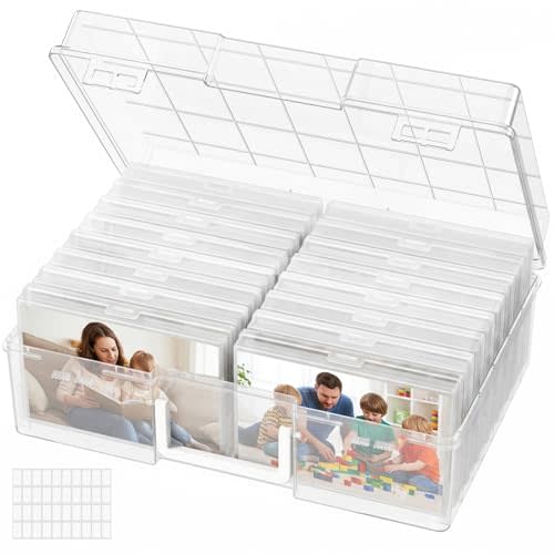 Lifewit 16 Pcs Photo Storage Box, Photo Albums 4x6 Pictures, Acid-Free Stackable Case with Labels, Trading Card Container for Sticker, Seed, Scrapbooking, Craft, Diamond Art, Classroom Supplies, Clear