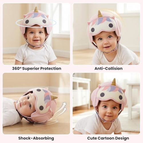 Mambobaby Baby Head Protector Helmet for Crawling and Walking, Breathable Soft Helmet, Ultra-Lightweight & Adjustable, Prevents Bumps Safety Helmet for Infants Toddlers 6-24 Months (Pure Unicorn)