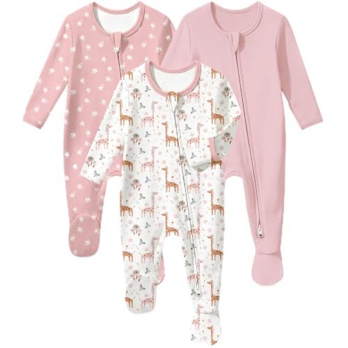 Baby Sleepers 3Pcs 100% Cotton Pajamas for Newborn 0-3 3-6 6-9 Months Boys Girls Clothes Sleep 'N Play Footed PJs