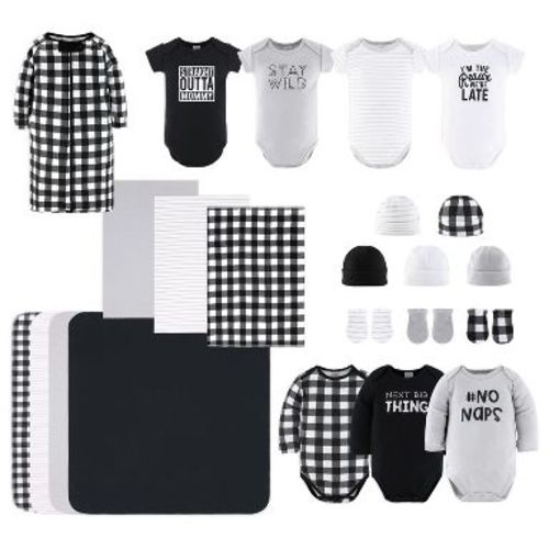 The Peanutshell Cotton Unisex Layette Set - Black & White Check, 23-Pieces, 0-3 Months
