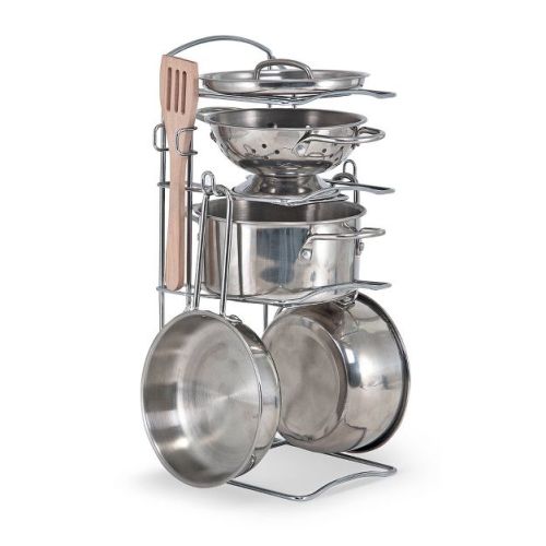 Melissa & Doug Let's Play House! Pots & Pans Set: Metal Pretend Kitchen Accessories, Stackable Storage Toy