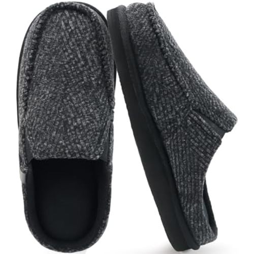 ONCAI Mens Clog Slippers with Arch Support Stripe Faux Fur Cotton-Blend High-Density Memory Foam Warm House Slippers Slip-on Indoor Outdoor Rubber Sole Size 7-16