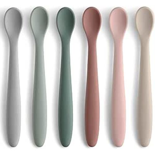 6-Piece Silicone Feeding Spoons for First Stage Baby and Infant, Soft-Tip Easy on Gums I Training Spoon | Baby Utensils Feeding Supplies, Dishwasher & Boil-proof - Natural