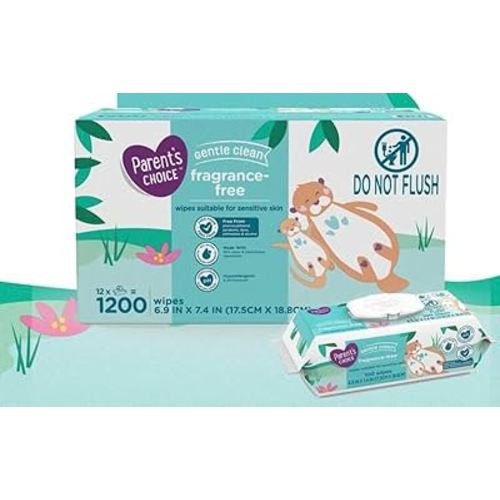 Gentle Clean Fragrance-Free Baby Wipes, Sensitive Skin, Hypoallergenic, 1200 Count, Plant-Based Ingredients
