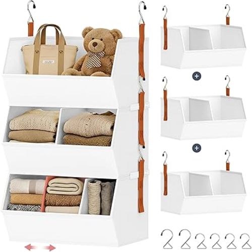 Hanging Closet Organizer Extra Large, Clothes Hanging Shelves for Closet with Divider, Collapsible Closet Storage System, Fabric Storage Bins for Home, Dorm, Rv, Sweaters, Handbags, Underwear, Sock