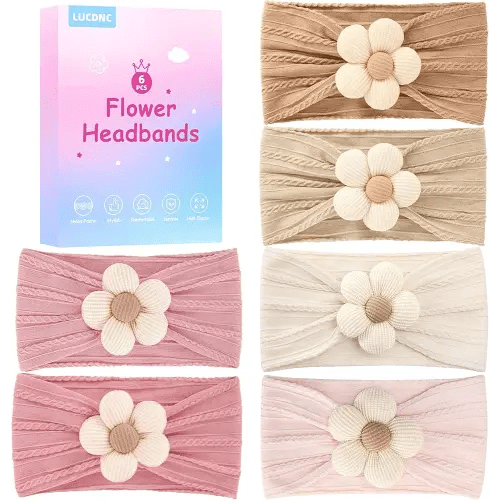 6 Pcs Baby Girls' Headbands Gifts for Newborn Infant Toddler Handmade Soft Comfortable Elasticity Nylon Baby Flower Hairbands Essentials Accessories