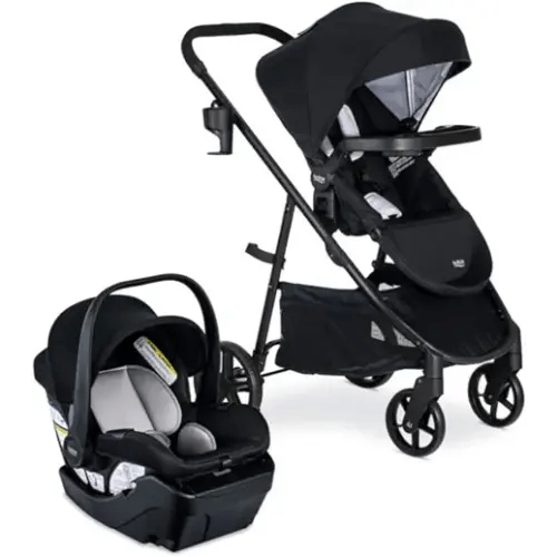 Britax Willow Brook Travel System, Car Seat Stroller Combo With Willow Infant Car Seat, Aspen Base, and Brook Stroller; ClickTight Technology, RightSize System and 4 Ways to Ride — Onyx Glacier
