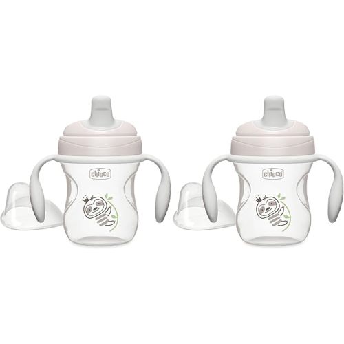 Chicco Semi-Soft Trainer with Bite-Resistant Spout and Spill-Free Lid 7oz. | Removable, Non-Slip Handles | Top-Rack Dishwasher Safe | Easy to Hold Ergonomic Indents | Grey | 6+ months (Pack of 2)
