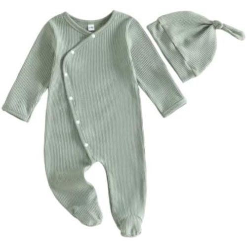 MAYUMMPY Baby Boy Romper Fall Winter Clothes Waffle Long Sleeve Romper Jumpsuit with Hat Infant Cute Newborn Boy Outfit