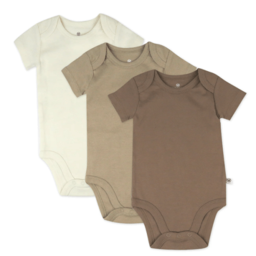 Honest Baby 3-Pack Organic Cotton Short Sleeve Bodysuits - New Born Size, Earth Tones Color