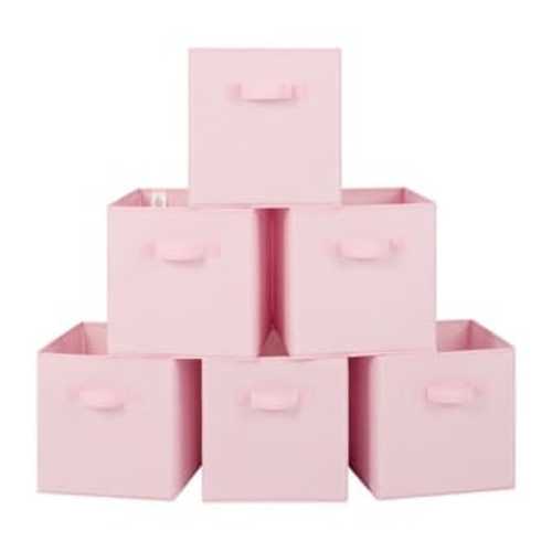 6 Pack Fabric Storage Cube Bins, Collapsible Cube Organizers with Handles