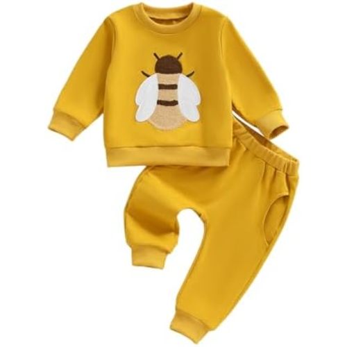 Toddler Bee Outfit Baby Girl Boy Winter Pants Set Bee Embroidery Sweatshirt and Sweatpants Set Infant Fall Clothes