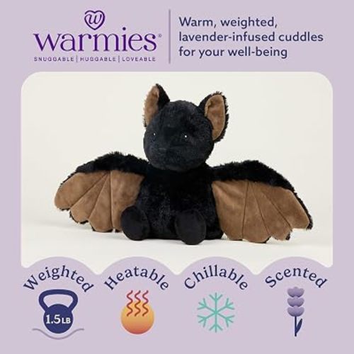 warmies Microwavable & Weighted Stuffed Animals, Bat - Heated Stuffed Animal Plushie for Warmth & Comfort - Cute Soft Plush Toys for Adults & Children (Boys, Girls, Babies & Toddlers)