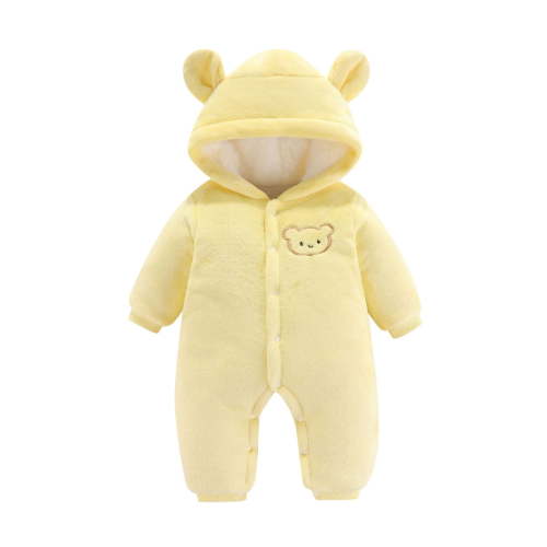 Staki Baby Rompers Newborn Boy Winter Romper Fleece Hooded Jumpsuit Snowsuit Warm Outfits Zipper Outwear for Infant(Yellow,0-3 Months)