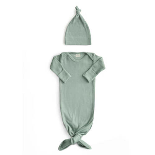 Ribbed Knotted Baby Gown + Beanie Set – Mushie