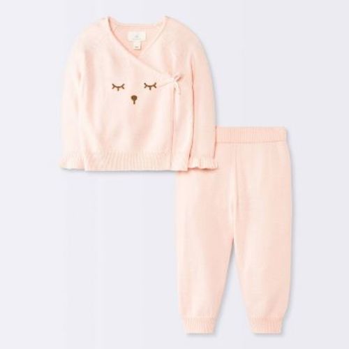 Baby Girls' 2pc Bear Face Sweater and Leggings Set - Cloud Island™ Pink